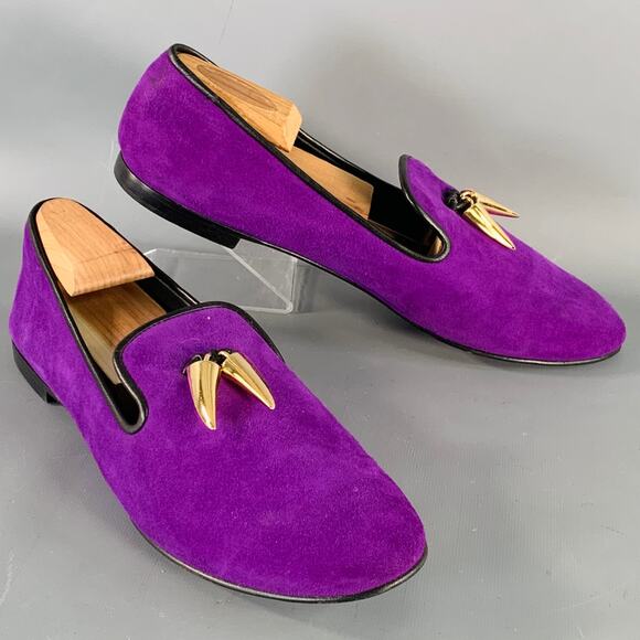 GIUSEPPE ZANOTTI Size 9 Purple Suede Slip On Metal Tassel Loafers - Picture 1 of 8